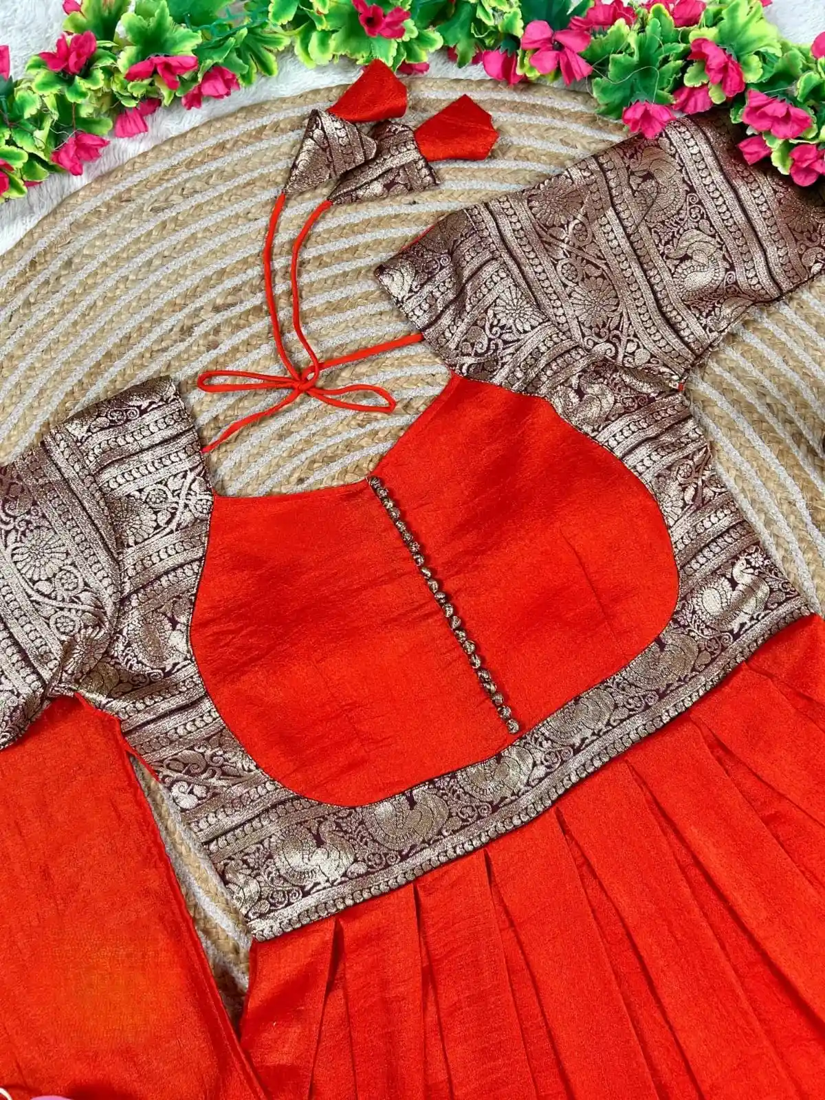 Fanta Orange Vichitra Silk Rich Antique-Gold Zari Gown